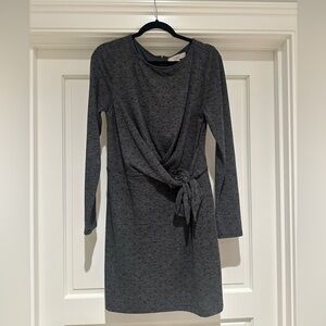 Loft long sleeve gray polka dot mini dress with wrap bow size M